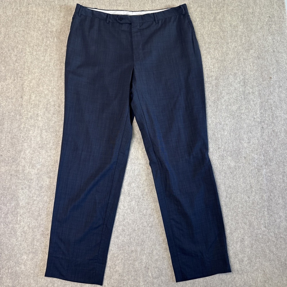 Canali Travel Wool Trousers Mens 37x31 Dark Blue Tailored Straight